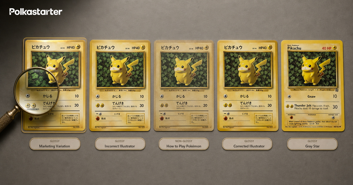 Why the Ivy Leaves Matter, Comparison graphic of the five known Ivy Pikachu variations documented in the CGC variant guide