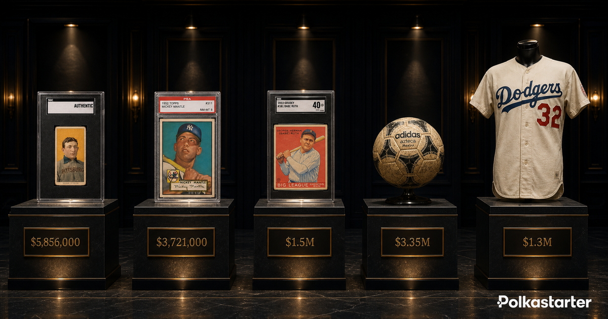 The Top Lots: Wagner, Mantle, Ruth and the Hand of God, Top lots of Heritage's 2026 Summer Platinum Night, the Honus Wagner, Mickey Mantle and Babe Ruth cards plus the Maradona Hand of God ball with sale prices