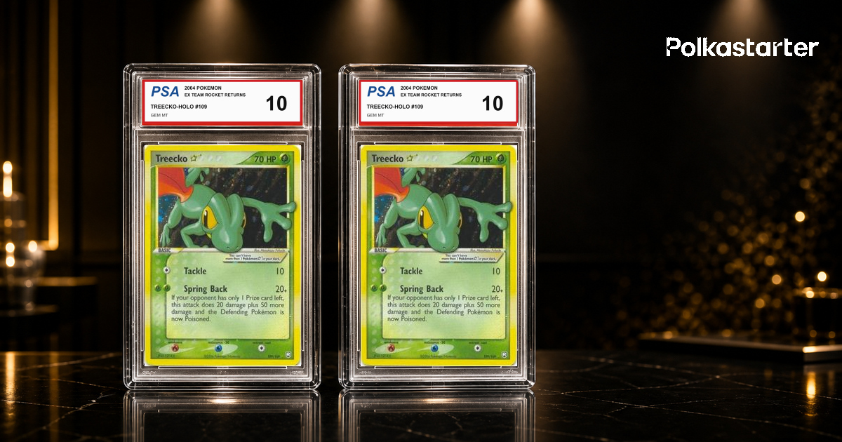 Two PSA 10 Treecko Gold Star cards from EX Team Rocket Returns that sold for $132,000 and $114,000 at Fanatics Collect
