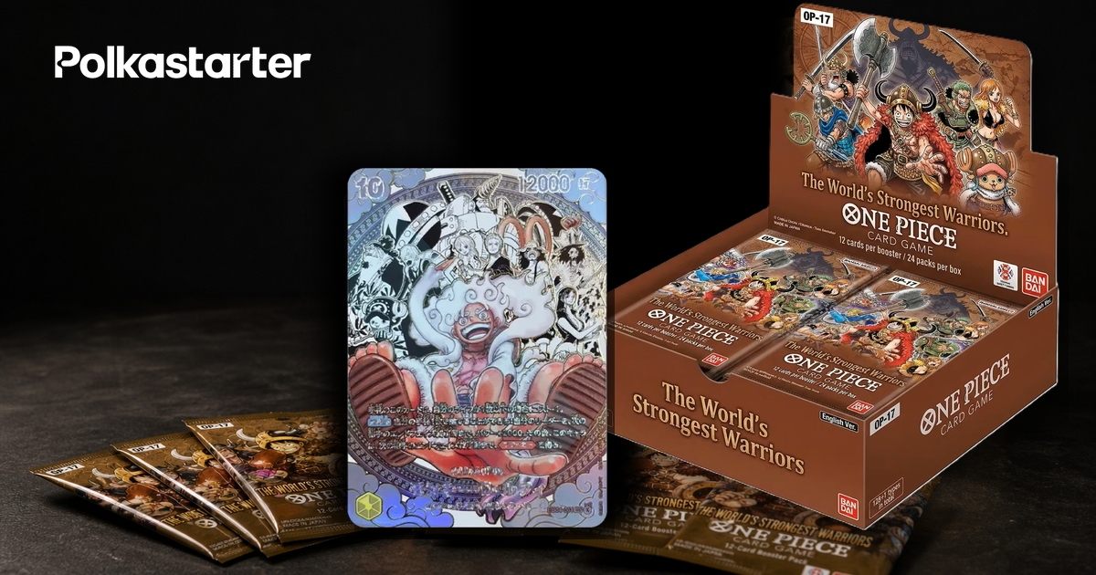 One Piece OP-17 The World's Strongest Warriors booster box and packs with the Monkey D. Luffy SEC-KSP chase card in front