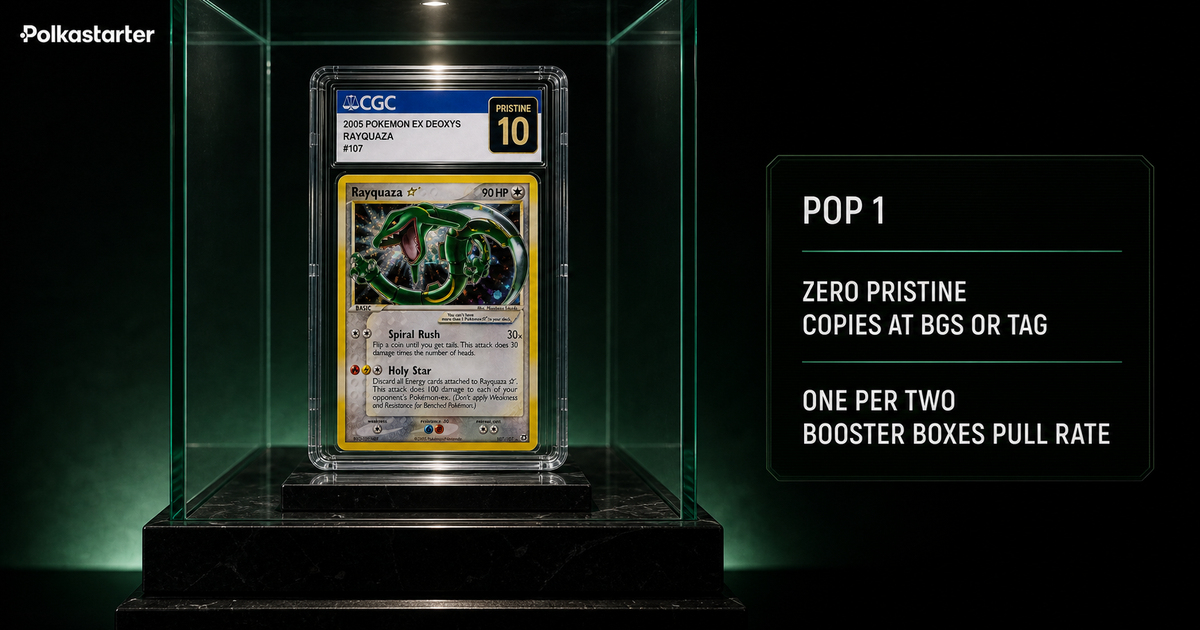 The Only Pristine Copy on Earth, Close up of the CGC 10 Pristine Rayquaza Gold Star slab with pop 1 registry stats, the only Pristine copy graded by any company as of August 28, 2026