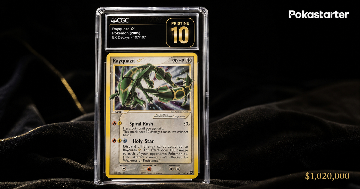 CGC Pristine 10 Rayquaza Gold Star card from EX Deoxys after its $1,020,000 record sale at Fanatics Collect