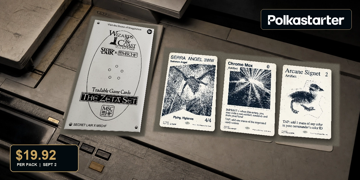 Magic Secret Lair x MSCHF The Zeta Set envelope and official photocopy-style cards for the September 2 release