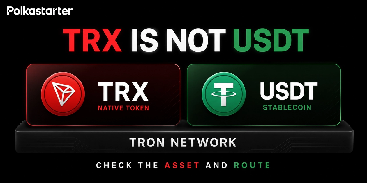 Diagram distinguishing TRX and USDT as separate assets on the TRON network