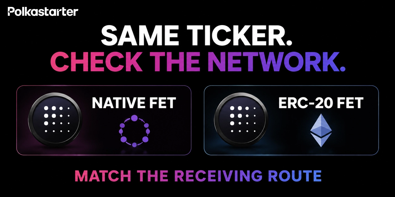 Diagram separating native FET and ERC-20 FET with a reminder to match the deposit network