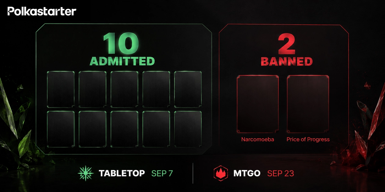 Pauper update graphic showing ten admitted cards and two banned cards, with September 7 tabletop and September 23 MTGO dates