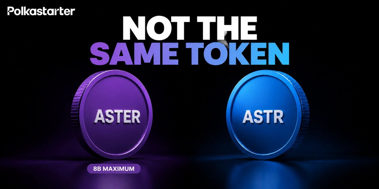 Token identity illustration with ASTER and ASTR in separate panels and an eight billion ASTER maximum label
