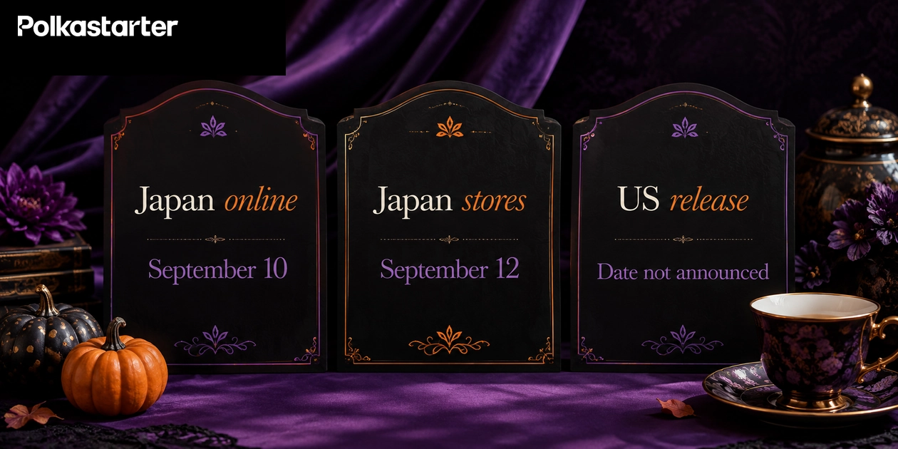 Calendar illustration separating Japan online September 10, Japan stores September 12, and US date not announced