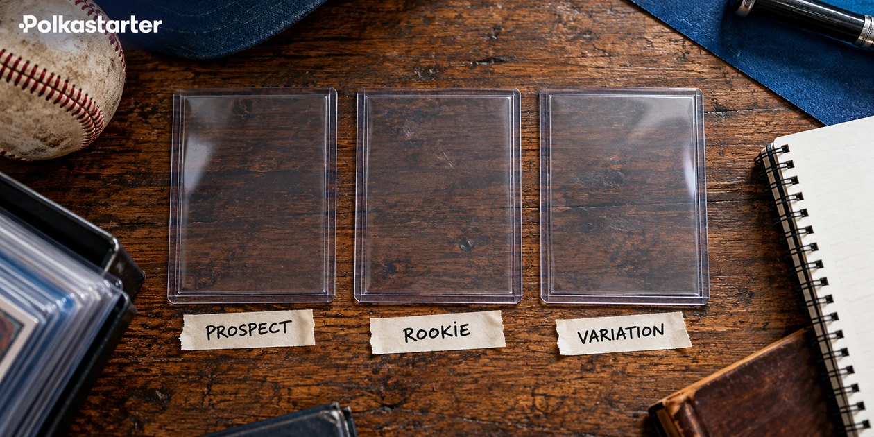 Editorial collector desk comparing sleeves labeled Prospect, Rookie and Variation