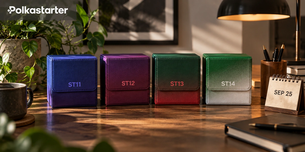 Editorial illustration of four plain deck cases labelled ST11 through ST14 with a September 25 calendar