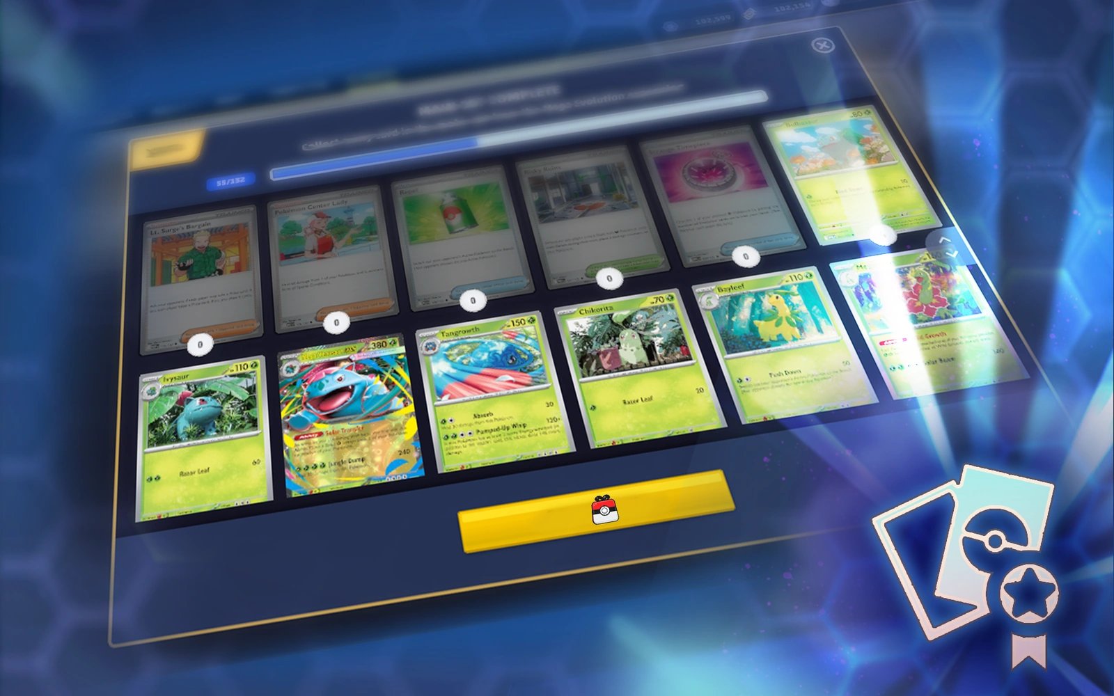 Official Pokémon TCG Live Missions artwork showing a digital card collection screen