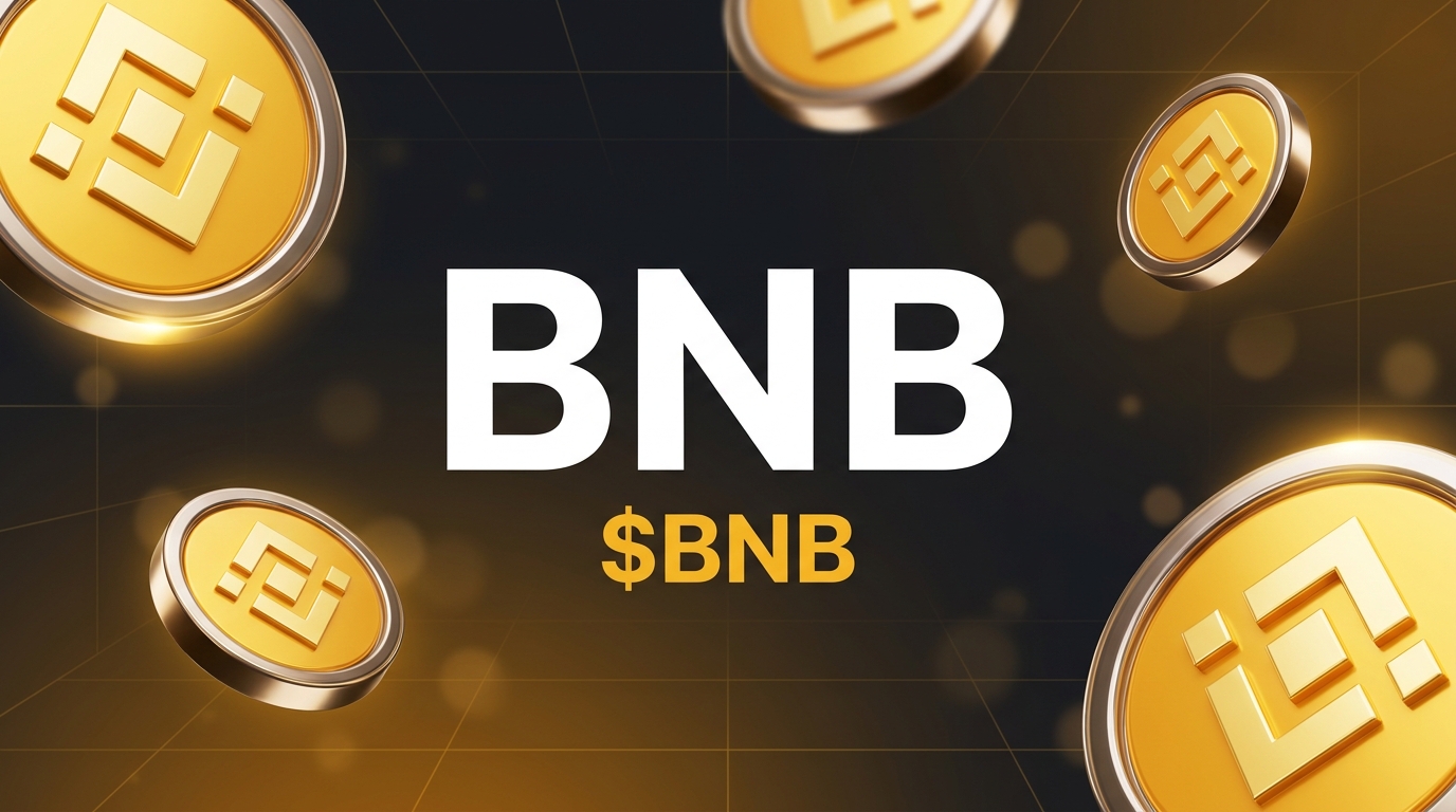 BNB ($BNB) token cover card for a guide to spending BNB in 2026, showing glossy 3D BNB coins over a gradient background