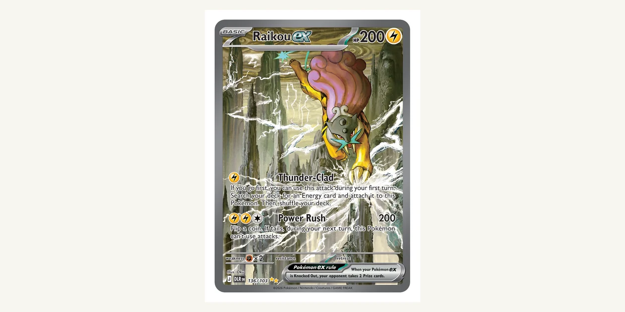 Official English Raikou ex 136/103 card illustrated by Oku for Delta Reign