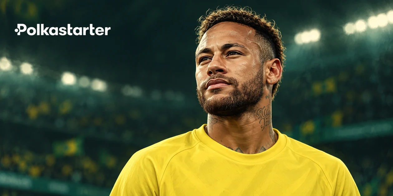 Editorial illustration of Neymar in a plain yellow shirt against a dark green stadium background