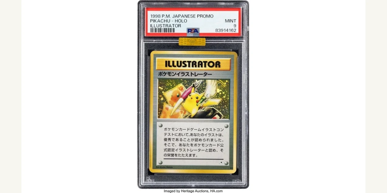 Pikachu Illustrator in a PSA 9 holder with an MBA Gold Diamond sticker