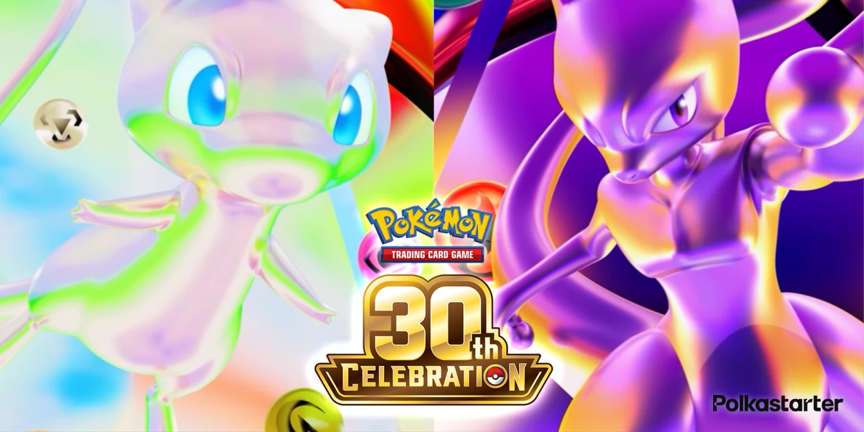 Pokémon TCG 30th Celebration logo between Mew and Mewtwo artwork
