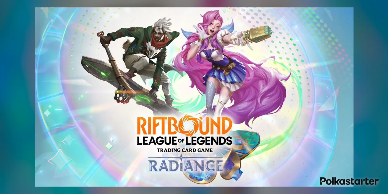 Riftbound Radiance key art with Ekko and Seraphine above the Riftbound League of Legends Trading Card Game logo