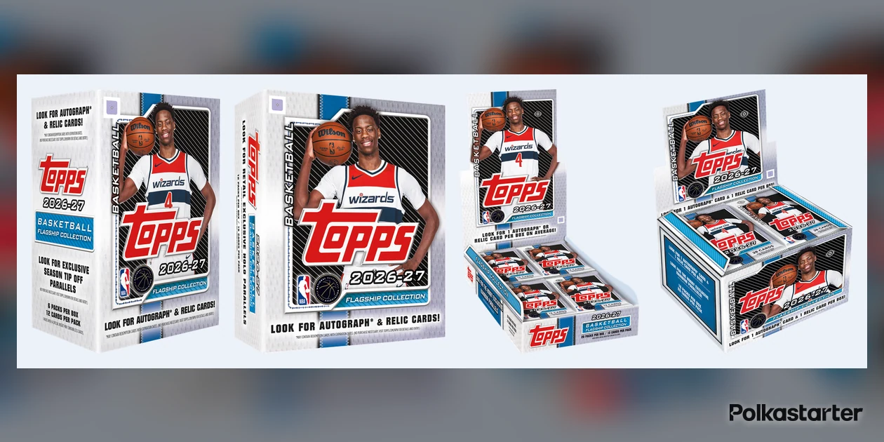2026-27 Topps Flagship Basketball Value, Mega, Hobby and Jumbo boxes side by side, with a Washington Wizards rookie on the packaging