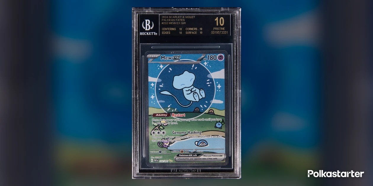 2024 Pokémon Paldean Fates Mew ex special illustration rare in a BGS Pristine 10 Black Label holder with four 10 subgrades