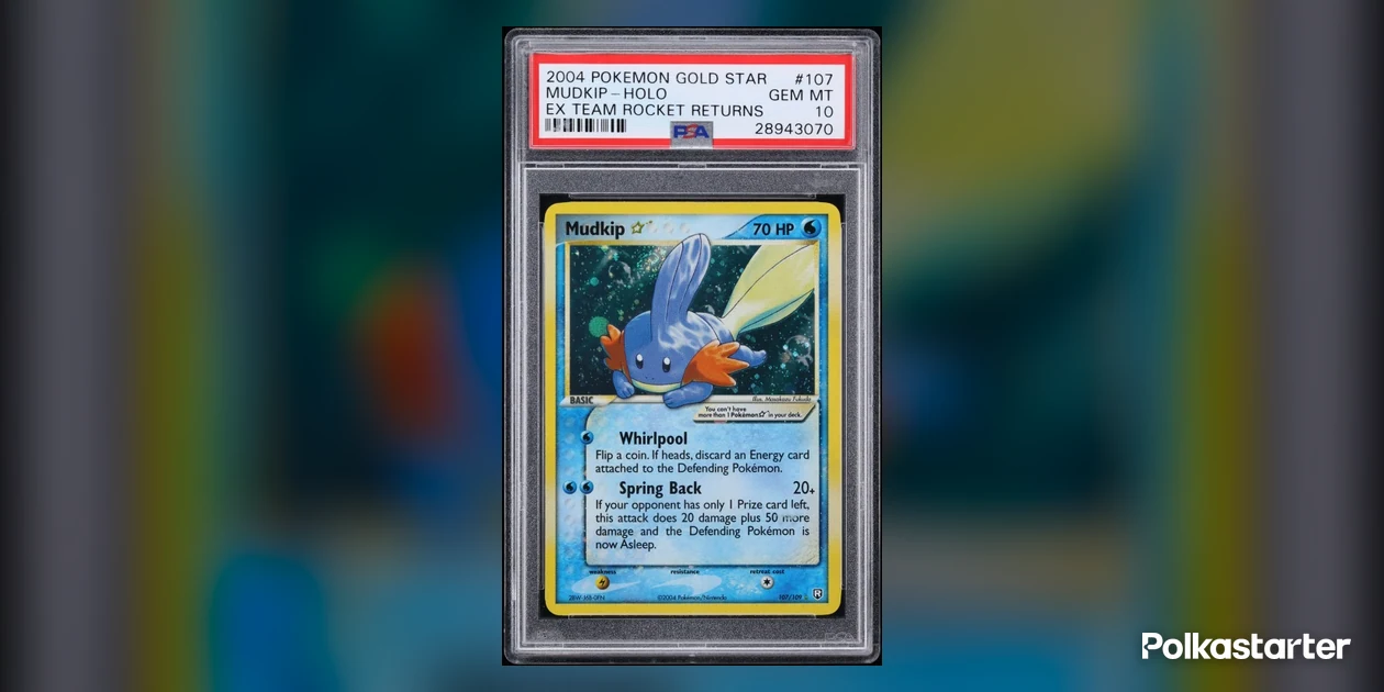 2004 Pokémon EX Team Rocket Returns Gold Star Mudkip number 107 in a PSA Gem Mint 10 holder