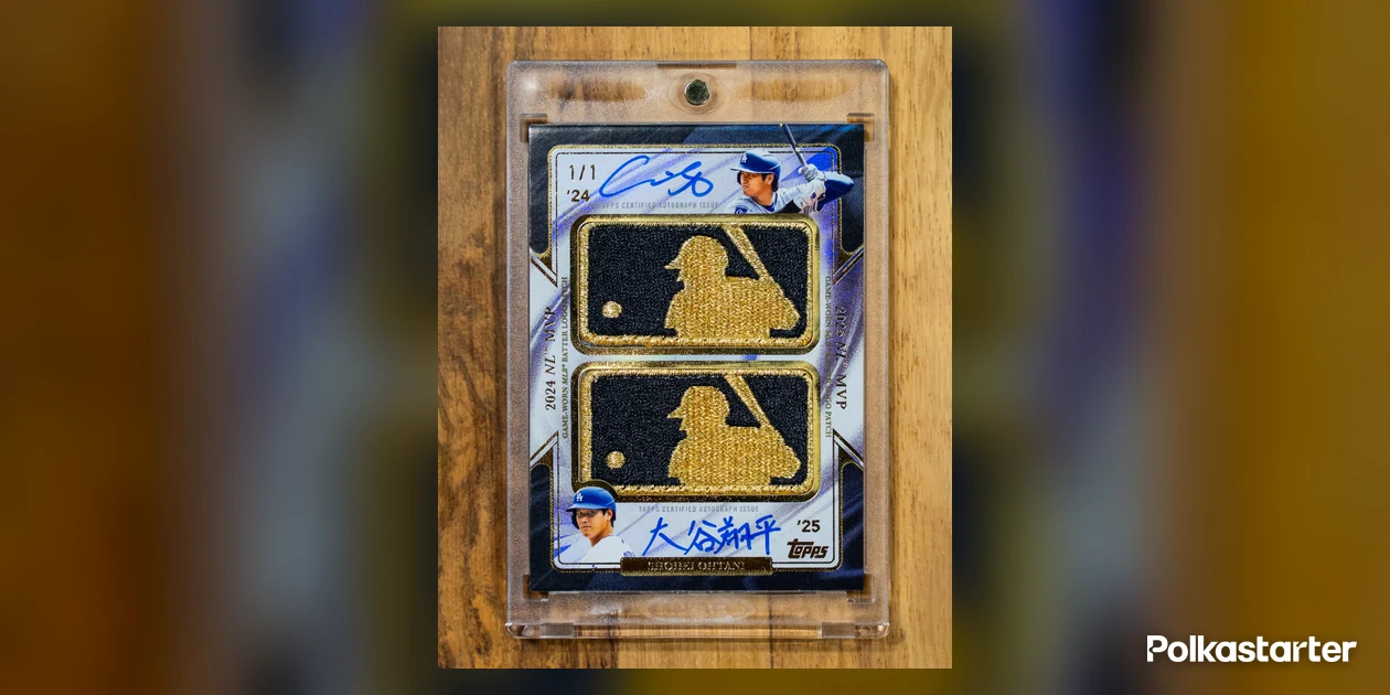 2026 Topps Chrome Back to Back Dual Gold Logoman autograph card of Shohei Ohtani numbered 1/1, with two gold MLB logo patches and English and Kanji signatures