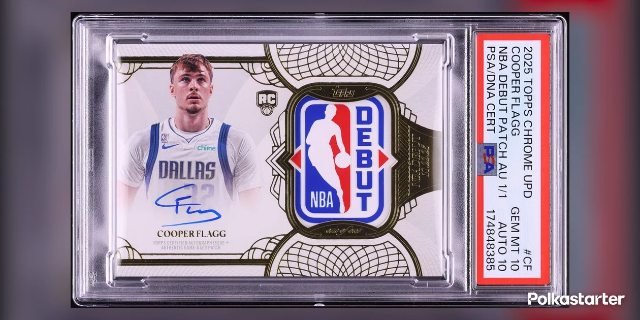 2025 Topps Chrome Update Cooper Flagg NBA Debut Patch autograph numbered 1 of 1 in a PSA Gem Mint 10 holder