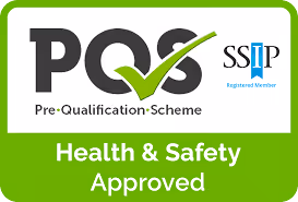 POS Pre-Qualification Scheme logo with green checkmark and text Health & Safety Approved