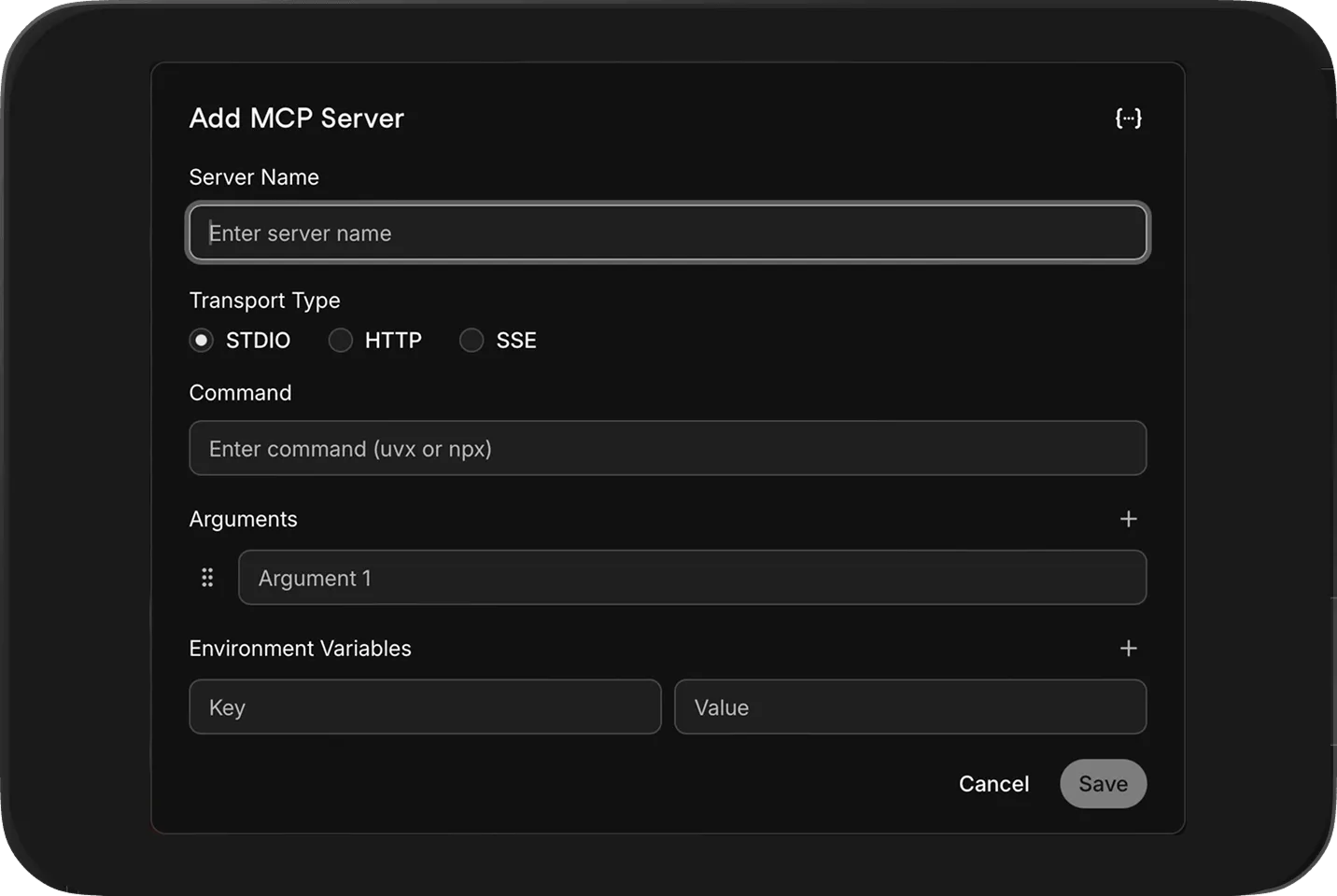 Add MCP Server dialog in Atomic Chat