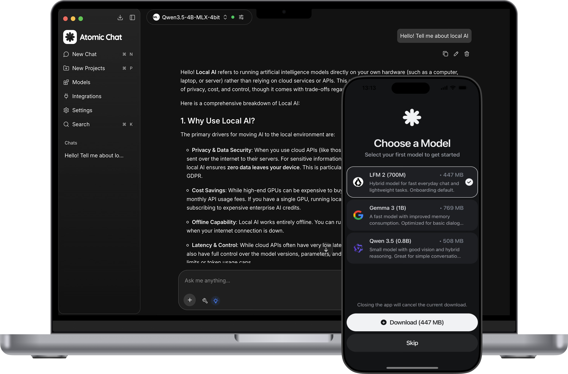 Atomic Chat running local LLMs on device