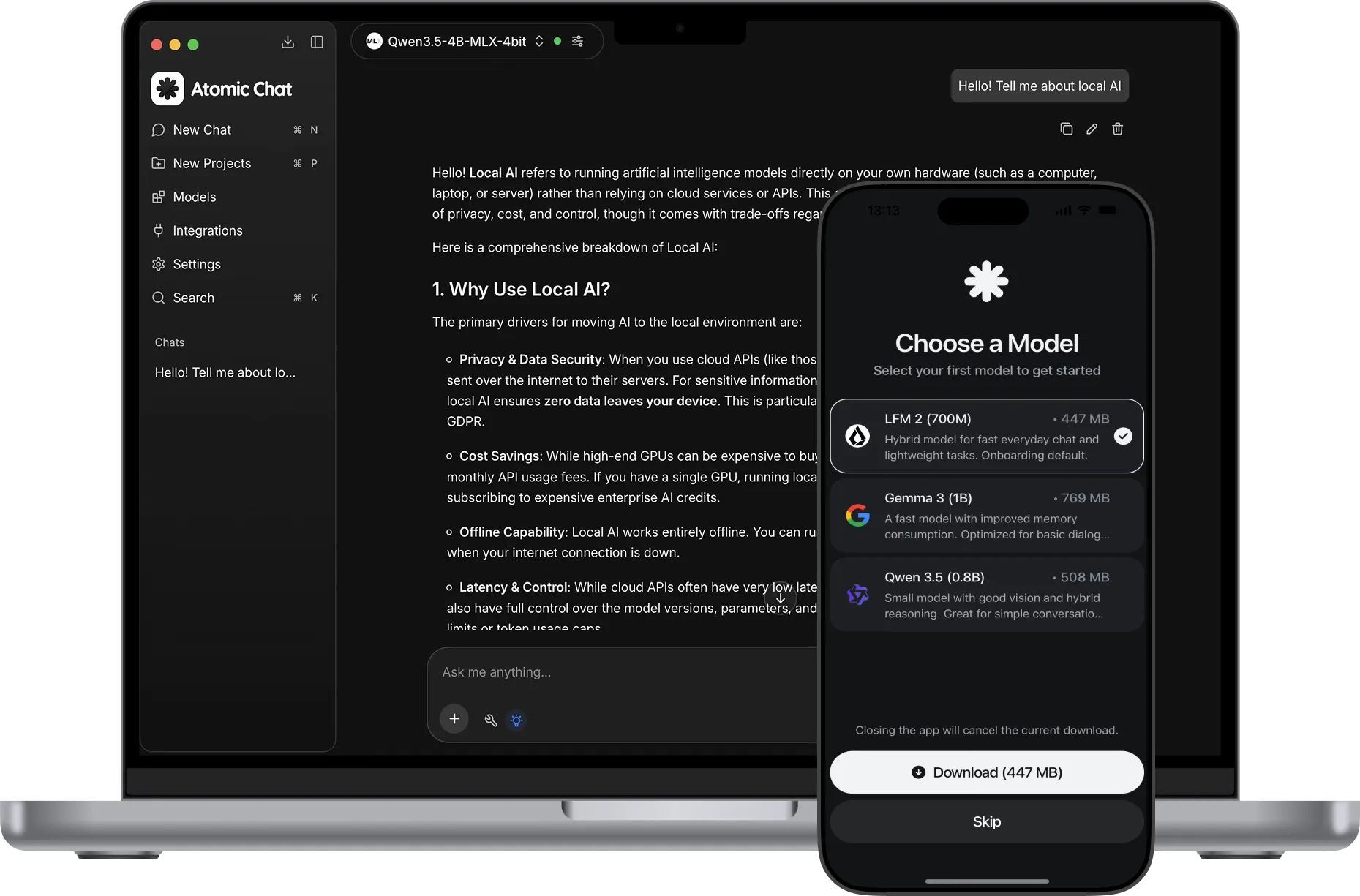 Atomic Chat running local LLMs on device