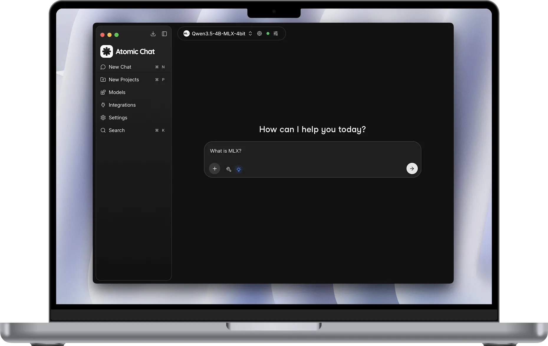 Atomic Chat running a local LLM on a MacBook