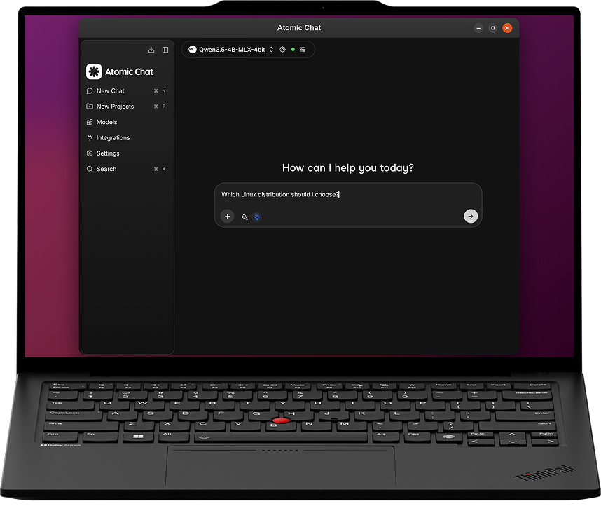 Atomic Chat running a local LLM on an Ubuntu Linux desktop