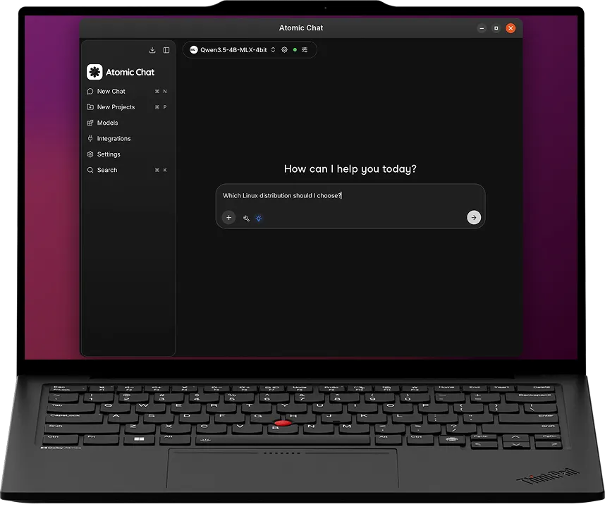 Atomic Chat running a local LLM on an Ubuntu Linux desktop