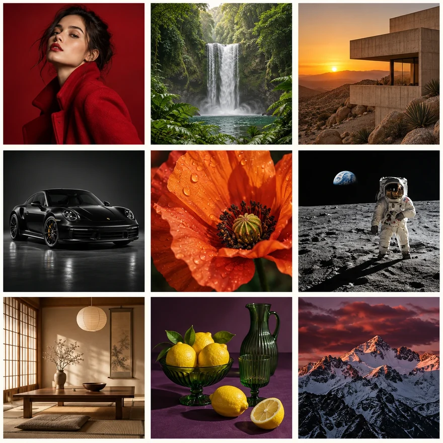 Illustrated gallery of nine images with different subjects and styles