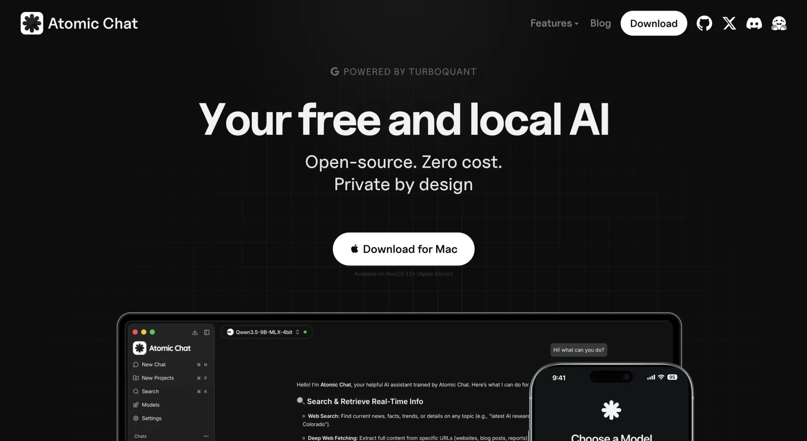 Atomic Chat local AI app interface