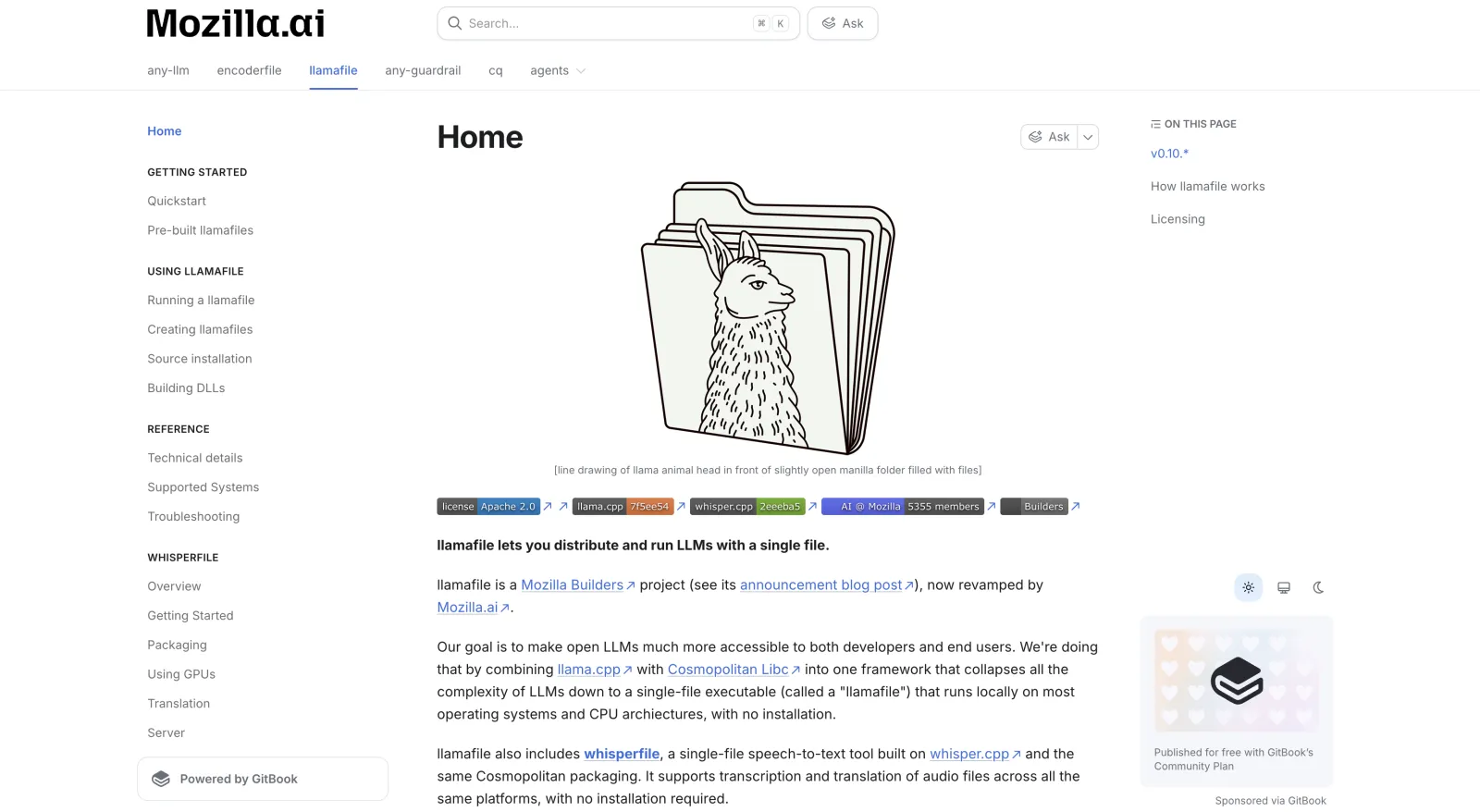 llamafile single-executable interface