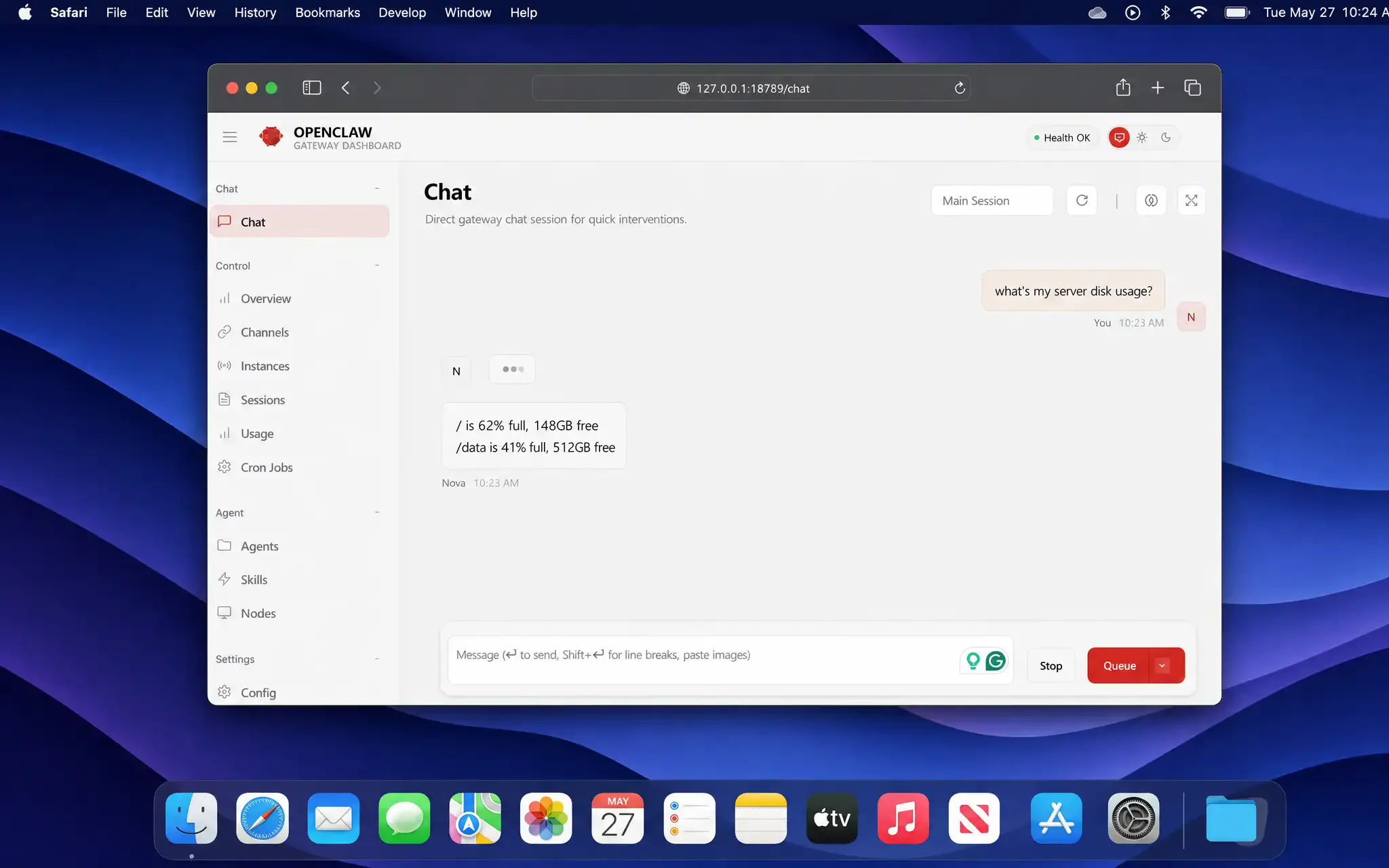 OpenClaw handling a real request on the local model
