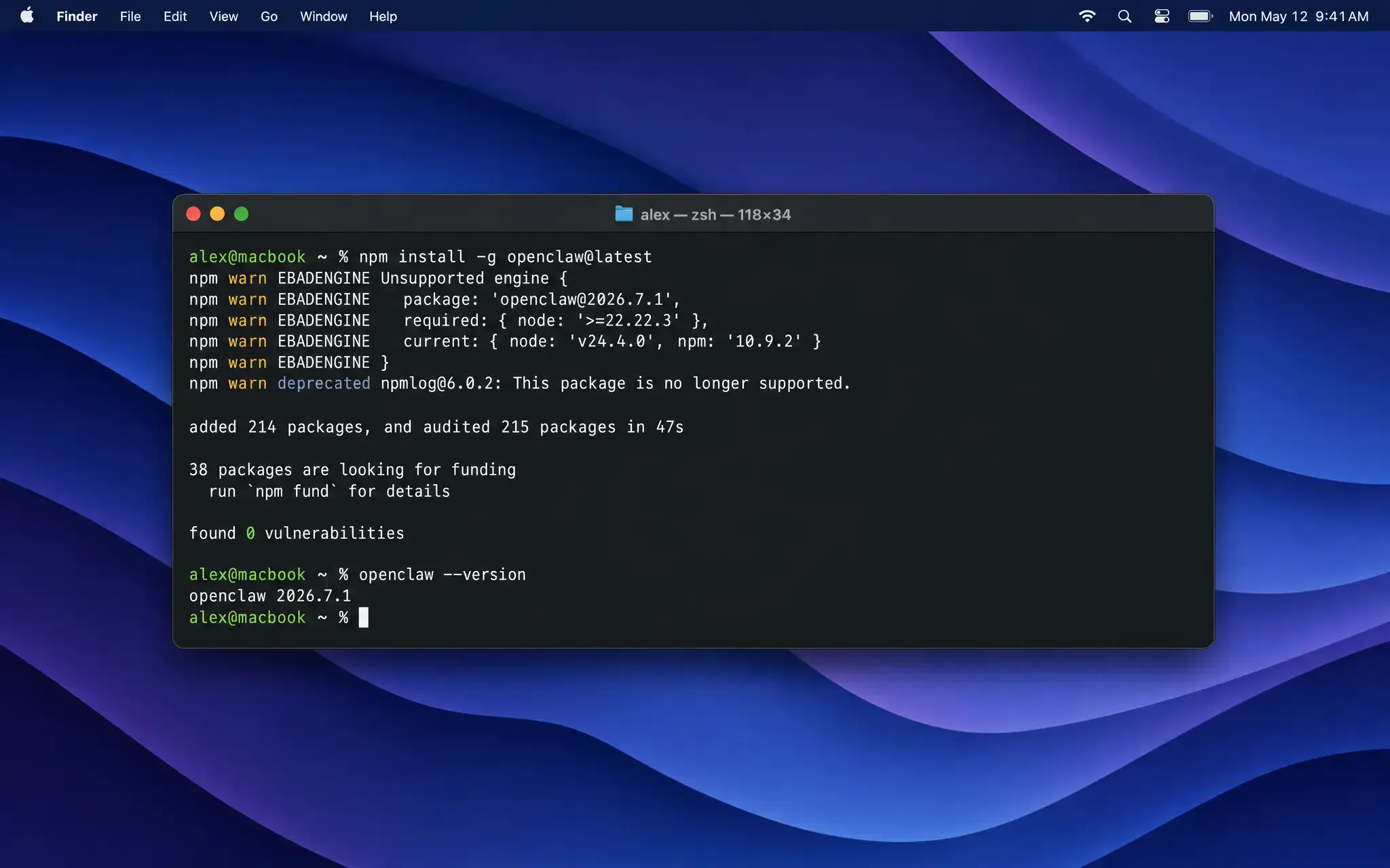 Installing OpenClaw via npm