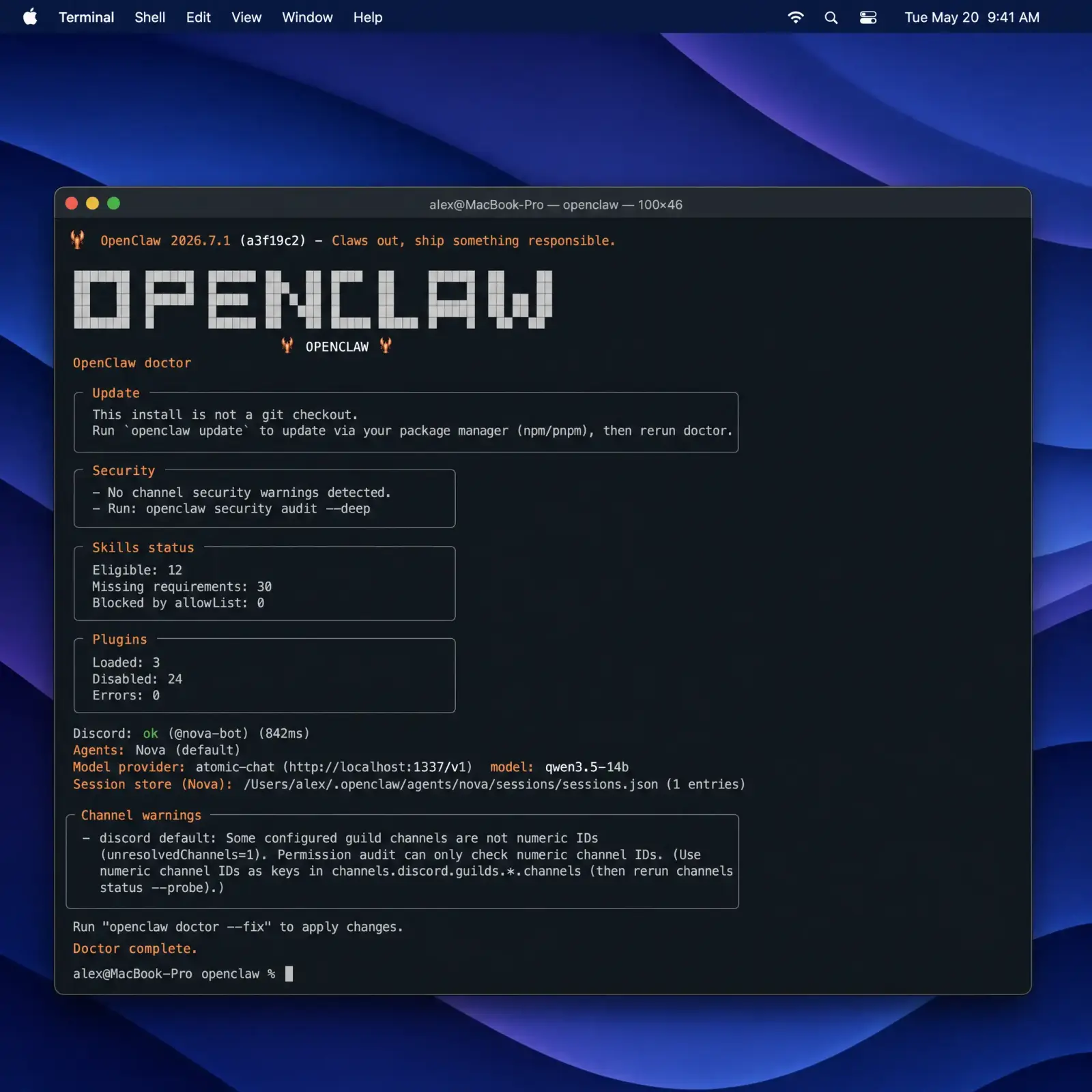 openclaw doctor diagnostics