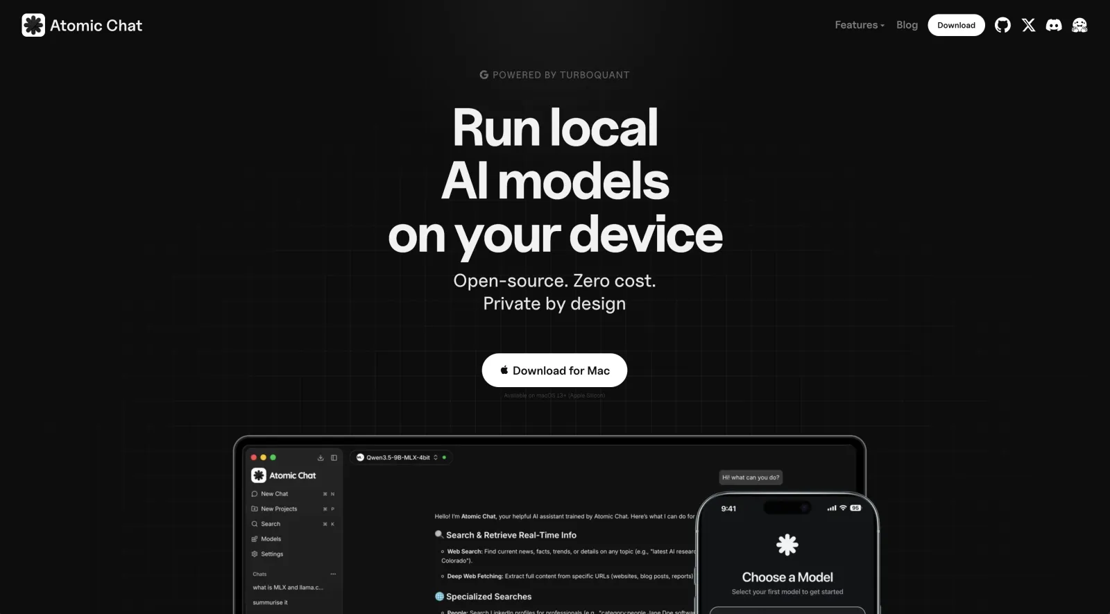 Atomic Chat local AI app running a model locally