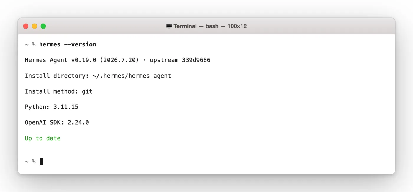 hermes --version output