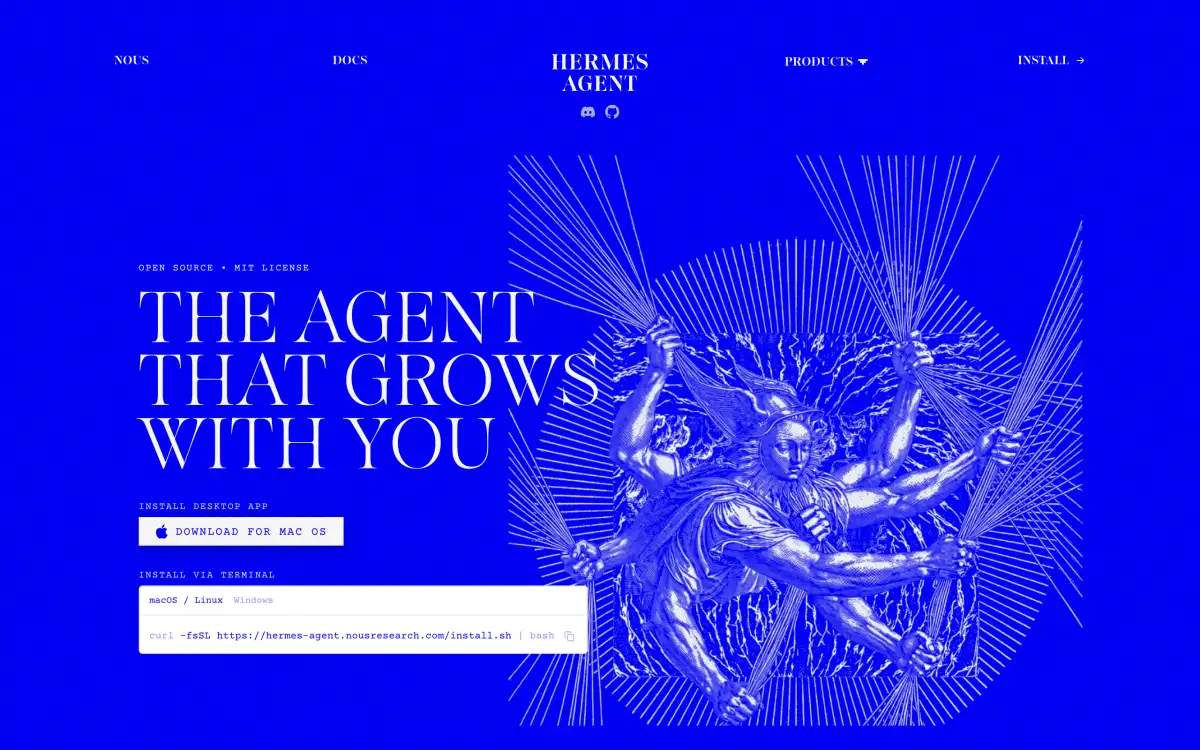 Hermes Agent website — the agent that grows with you