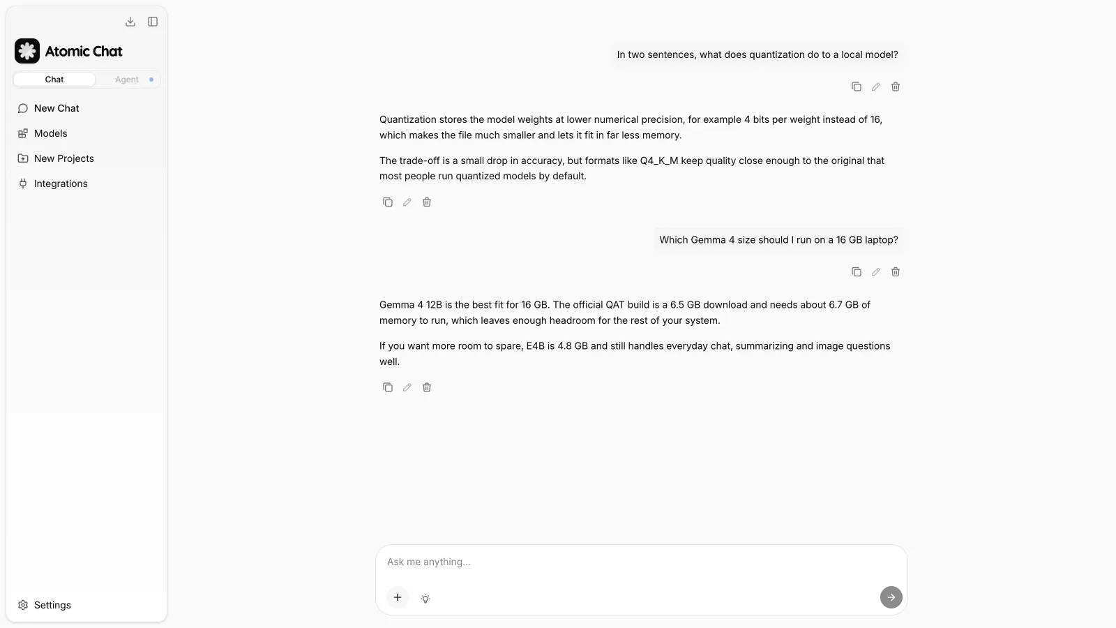 Chatting with Gemma 4 12B locally in Atomic Chat