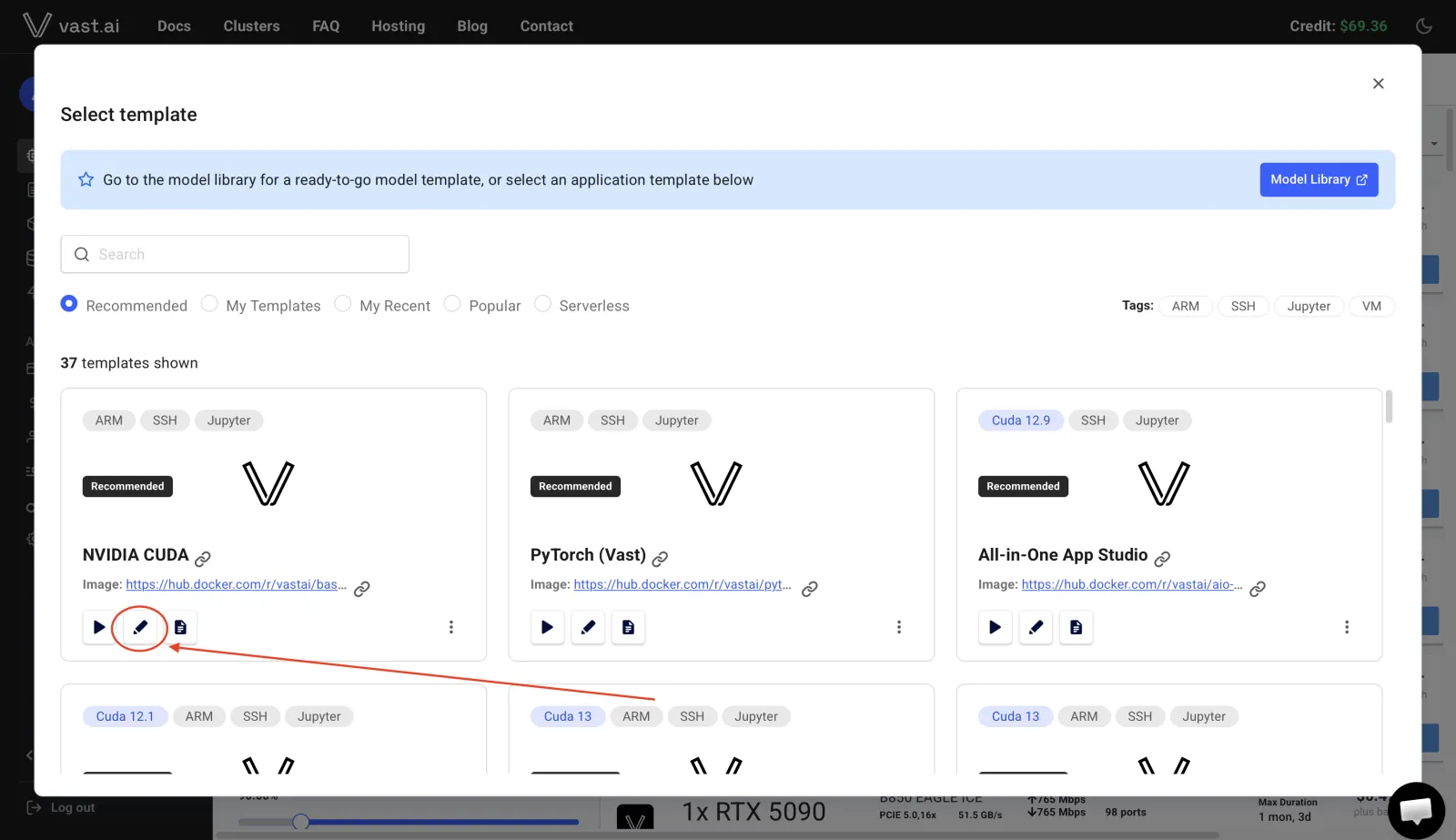 The Vast template picker