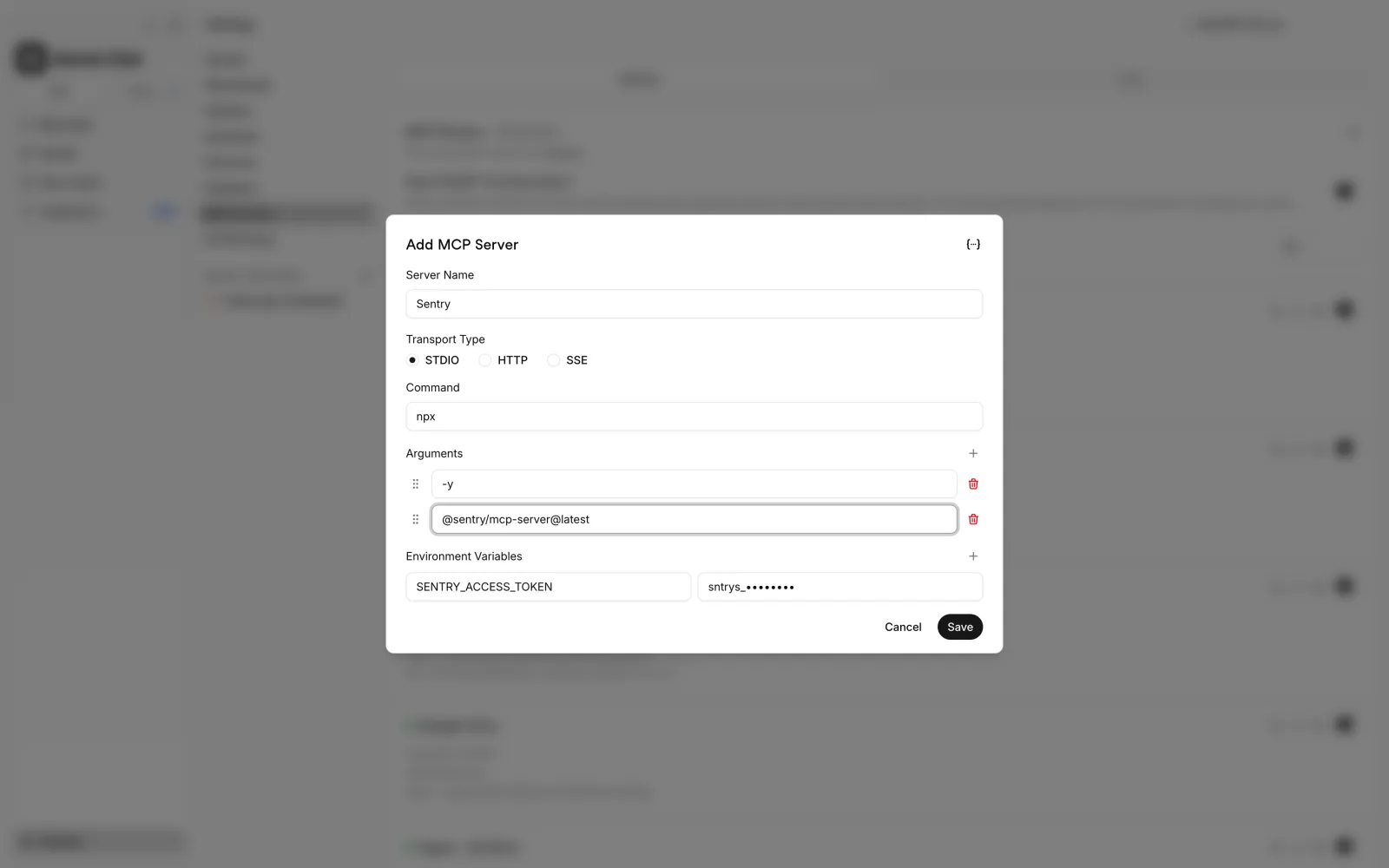 Adding an MCP server and its environment variables in Atomic Chat
