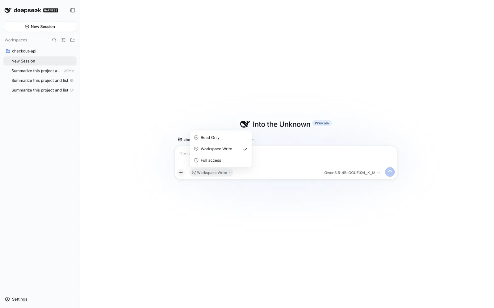 DeepSeek Harness session permission modes