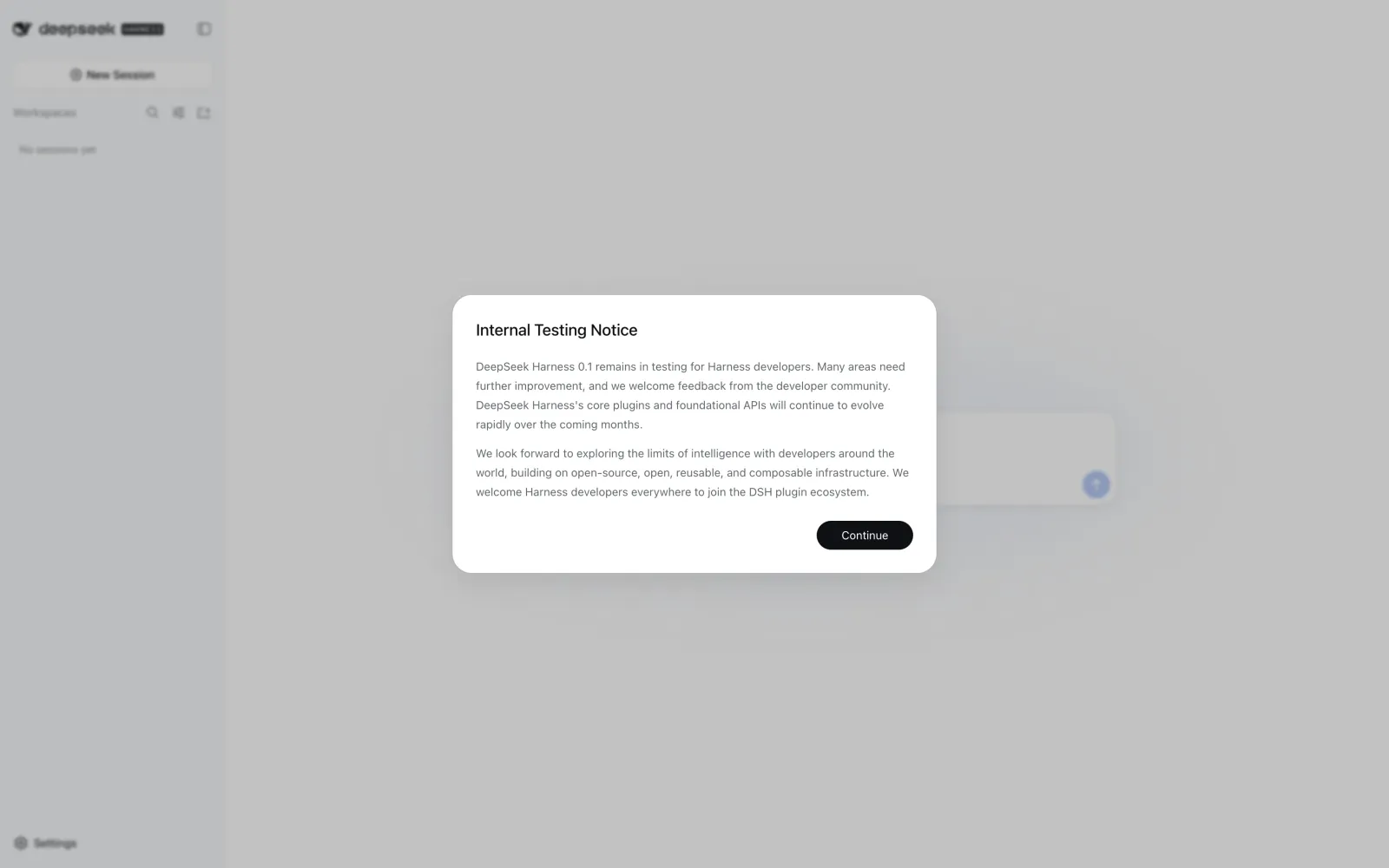 DeepSeek Harness developer-preview notice