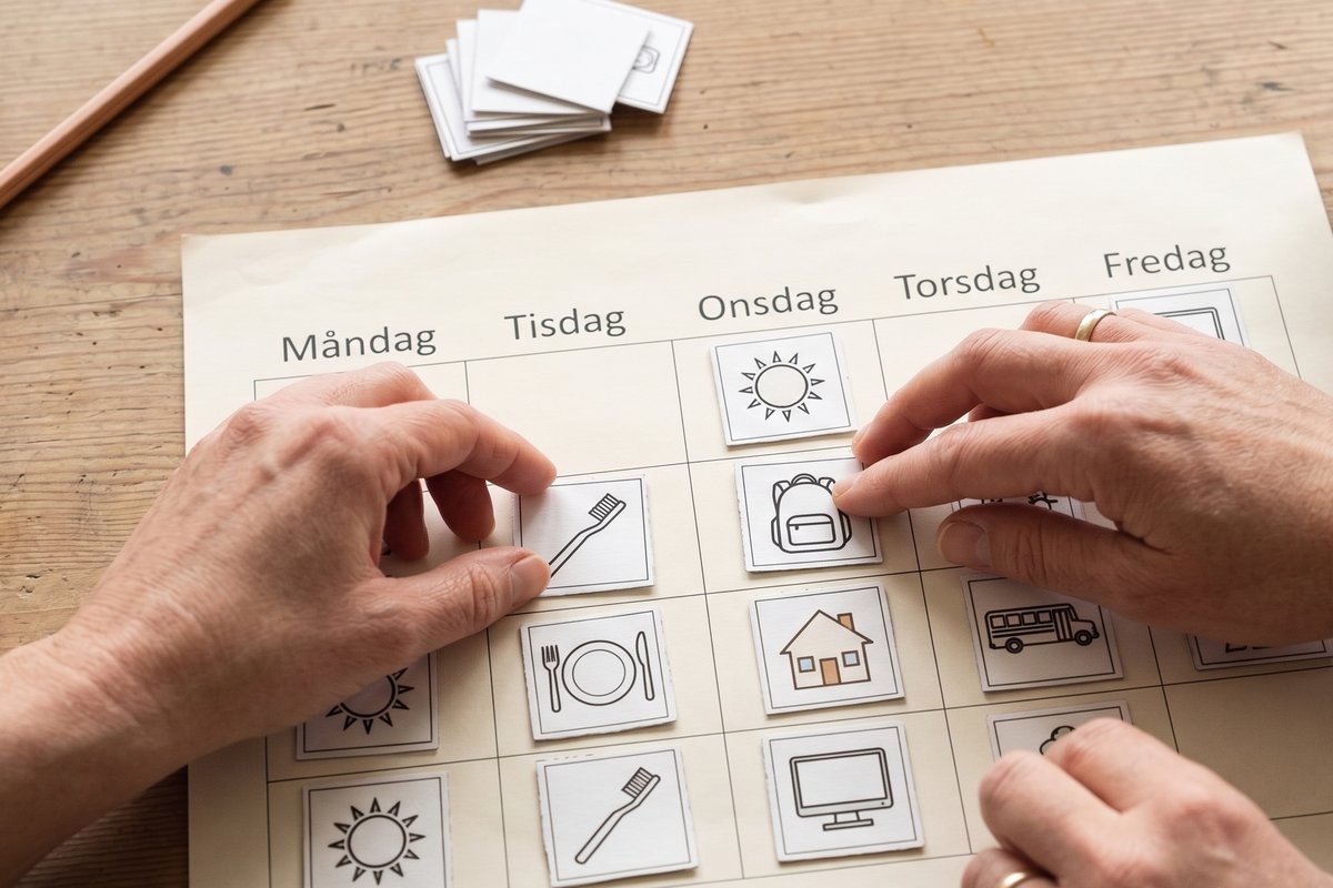 Händer som arrangerar bildstödskort under utbildning