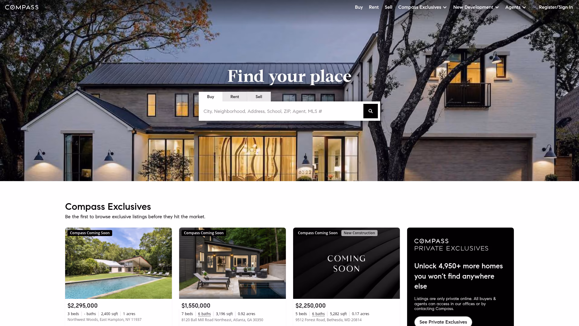 Compass real estate website screenshot