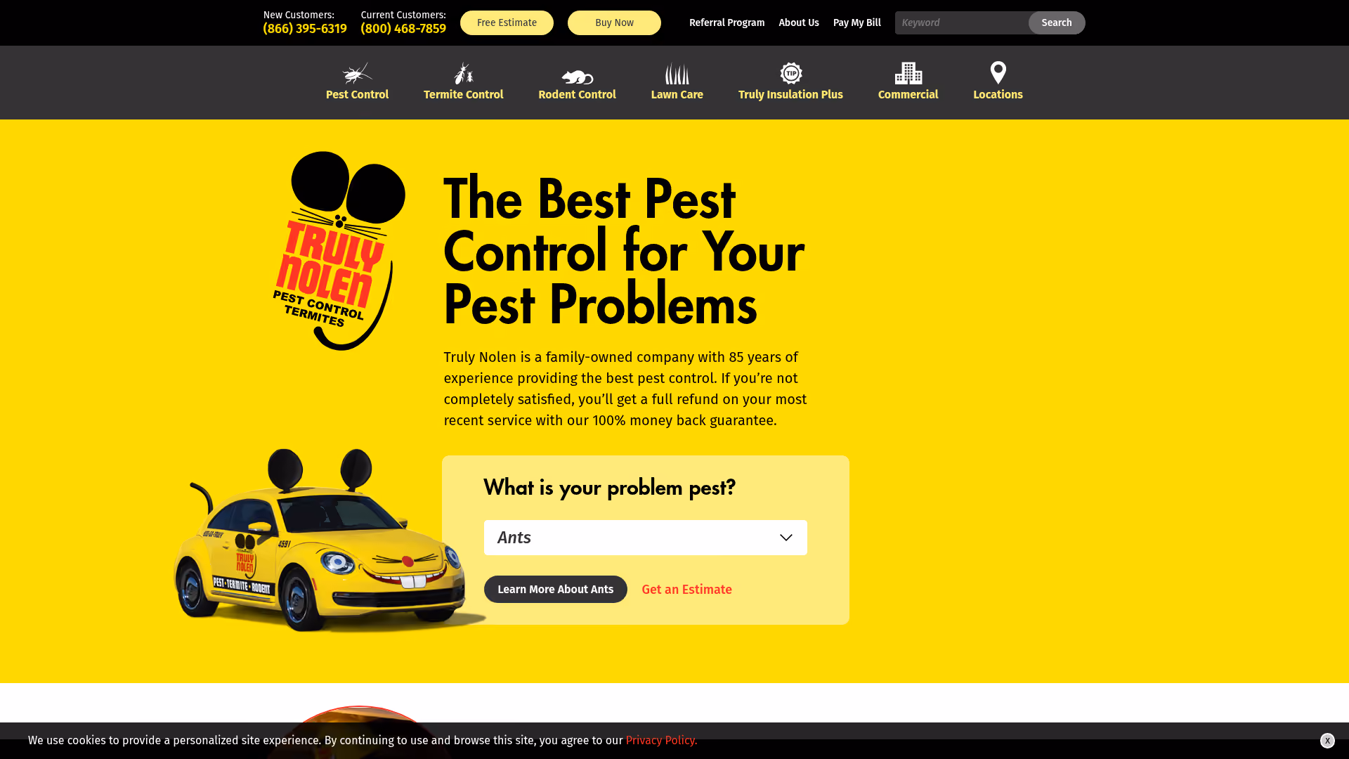 Truly Nolen pest control website screenshot